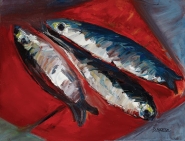 Mackerel on Red Paper